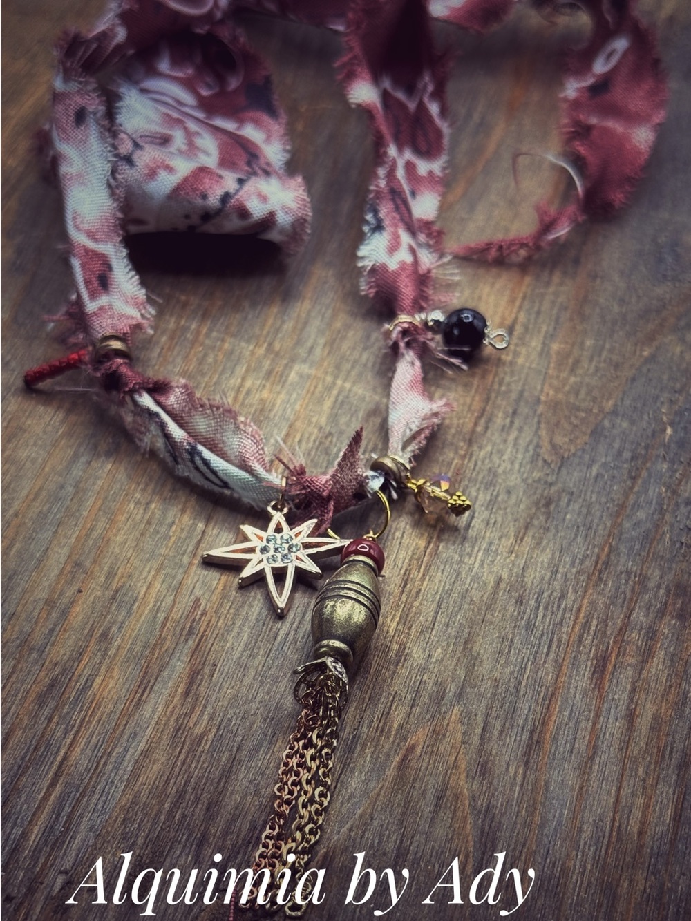 Fall + Pink Fabric Star and Tassel Necklace